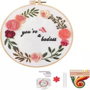 초보 탑포 재미있는 자수 키트 스탬프 패턴 크로스 스티치 바늘 포인트와 후프 실 도구