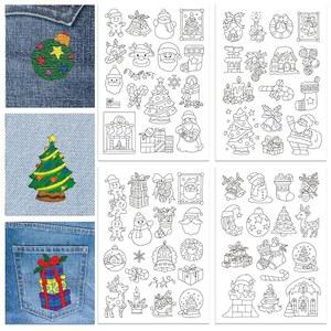 GLOBLELAND 4매 크리스마스 패턴 수용성 손 바느질 안정제 원단 자수 스티치 연습 스티커 세탁 초보자용