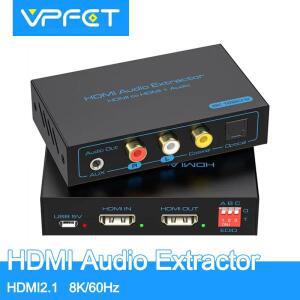 8K 60Hz HDMI 2.1 오디오 분배기 AUX 광섬유 출력 지원 5.1CH R/L 분배기-아날로그 어댑터 HDCP2.1 VPFET