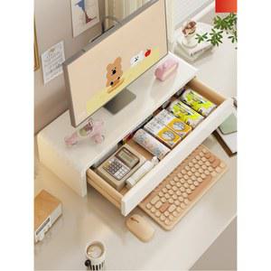 서랍형 모니터받침대 나무 600MM 수납형 2서랍형 검은 책상위 낮은 1000