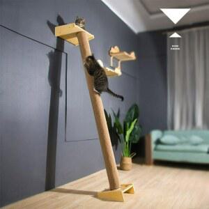 샤크팡 나무 휠 캣타워슬라이드 반려묘 플랫폼 벽부착 캣타워