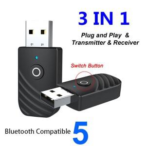 블루투스 호환 동글 3 in 1 BT5.0 USB 어댑터 TV 컴퓨터 차량용 이어폰 헤드셋 용 스테레오 오디오 송신기