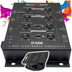 사운드엑스스트림 ST-X300 3방향 전자 자동차 스테레오 크로스오버 대시 마운트 베이스 노브 원격 주파수 응답 10Hz-30kHz 전원 어댑터 커넥터 60dB 분리 포함