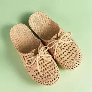 여자 여름 리본 장식 EVA 라탄 스타일 슬리퍼 뮬 WF683CD