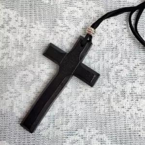 십자가 팬던트 블랙 나무 목걸이 천주교 남성용 종교 기도