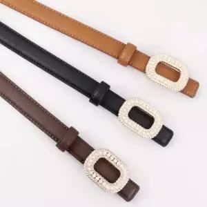 사각 장식 가죽 벨트 여성용 진주 버클 빅진주 큐빅벨트