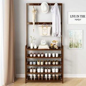 행거신발장 현관벤치 신발 낮은 정리대 입구 모자 신발정리대 신발벤치 갈색 벨벳 2단 코트