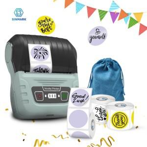 원형 라벨이 있는 SINMARK SK58 미니 소형 열전사 프린터 자체 접착 Bluetooth 포켓 지원 스마트폰