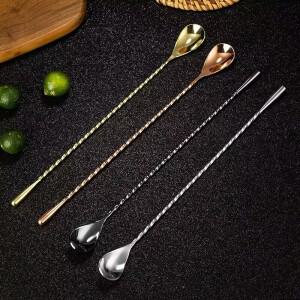 스테인리스 스틸 혼합 칵테일 스푼 바  나선형 패턴 티드롭 젓는 바 도구  바텐더 30 cm  40 50cm