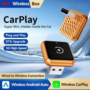 스페이스 오렌지 2-in-1 무선 카플레이 안드로이드 오토 어댑터 (유선 무선으로 블루투스 연결 데이터 케이