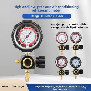 고정밀 R22/410a 냉매 압력 게이지 배기 밸브 포함 가정용 에어컨 및 자동차 불소 충전용...