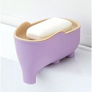 귀여운 코끼리 비누 접시 홀더 트레이 플라스틱 싱크대 셀프 배수, 주방 욕실 바 샤워 목욕 키트 대형 선반 보라색