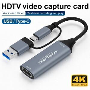 2-IN-1 HD 4K 비디오 캡처 카드 HDMI to USBType-C 그래버 레코드 박스 PS4 게임 DVD 캠코더 카메라 녹화