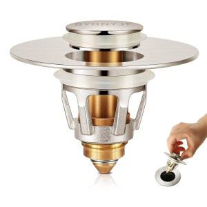 QYHNYJF 욕실 싱크대 스토퍼 브러시드 니켈 u2013 팝업 배수 및 스트레이너, 1.1인치~1.5인치 배수관용 2-in-1 유니버설 스토퍼, 마감