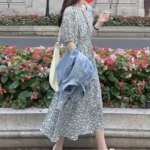 여성 잔꽃플라워 데이트룩 바캉스룩 캐주얼 반팔 여름 허리밴딩 원피스 롱