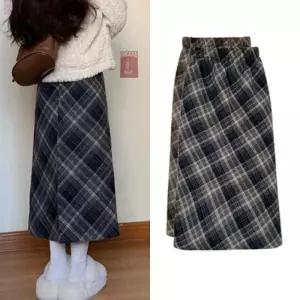 허리밴딩 캐주얼 체크패턴 데이트룩 스커트 가을겨울 롱스커트
