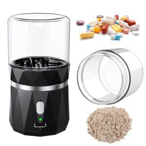 노인을 위한 소형 휴대용 무선 전기 알약 분쇄기 미세 분말 - 여러 알약, 및 대형 약물 비타민 정제용 배터리 작동 여행에 적합(블랙)
