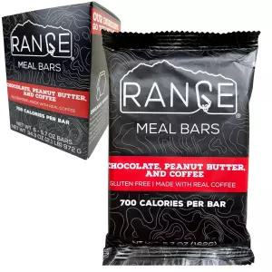 레인지 밀 바 - 고칼로리 식사 대체 텐 프리 배낭여행 6팩(초콜릿 땅콩버터 및 커피)