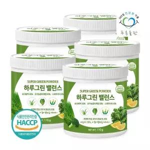 푸른들판 하루 그린 밸런스 파우더 110g 5개 슈퍼 그린 푸드 스피루리나 컬리 케일 레몬