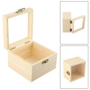 호환1PC 나무 광장 힌지 스토리지 박스 공예 선물 스토리지 컨테이너 안티 먼지 보석 상자 스토리지 주최자