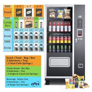 LED 유리 전면이 있는 EPEX 스낵 음료 콤보 자판기