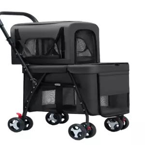 2단 개모차 강아지 고양이 캐리어 다견 유모차 반려동물 그레이 이동
