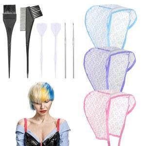 JJUNW 3개 헤어 하이라이팅 캡 블리치 컬러링 프로스팅 염료 키트 후크가 달린 살롱 염색 헤어드레싱용
