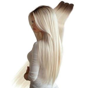 얇은 머리카락 200g 스트레이트 헤어 번들을 위해 구리에서 연한 금발로 34인치 길이의 바느질