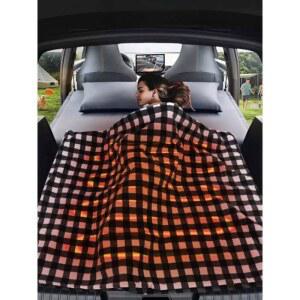 차량 12V 차박이불 전기담요 극세사담요 체크 DC12V 담요 흑백 겨울난방패드