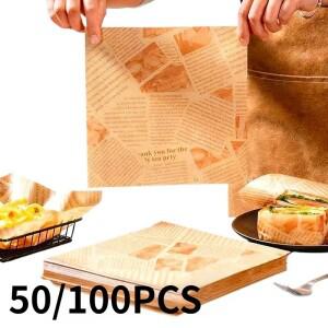 50 100PCS 일회호환용 기름 방지 종이 포장 빵 튀김 음식 샌드위치 프라이어 에어 베이킹 접시 액세서리