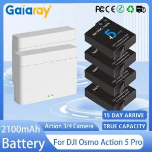 DJI호환 오즈모 액션 5 프로 카메라 배터리용 2100mAh 3 4 액세서리용 2슬롯 고속 충전
