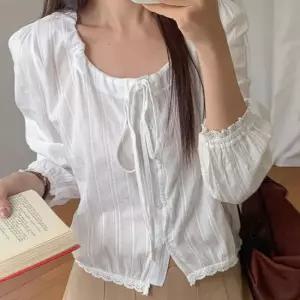 여성 리본 레이스 프릴 블라우스 -CBL0052-