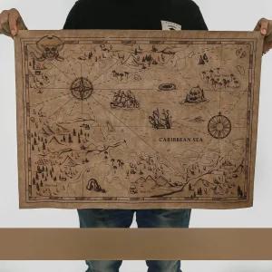 레트로 보물지도 해적 양피지 인테리어 포스터 가죽 해적지도