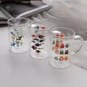 내열 투명 유리잔 동물 디자인 홈카페 커피잔 컵