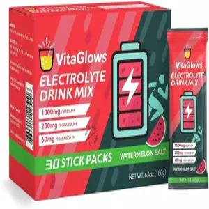 비타글로스 전해질 분말 음료 믹스 - 제로 슈가 수박 소금 에너지 및 을 위한 수분 보충제 30인분 텐 프리