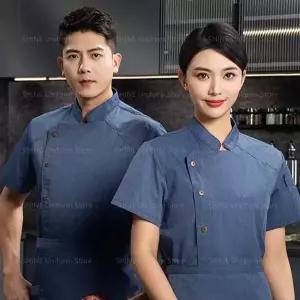 조리복 셰프복 요리복 주방복 주방 작업복 여름 남성 숏 자켓 재킷 레스토랑 블랙 요리사 유니폼 앞치마 로