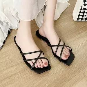 여자 트리플컬러 현대적디자인각진형태 크로스스트랩 데일리룩 홈슬리퍼