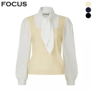 [포커스] 스퀘어 니트 레이어드 타이 블라우스_VF6S1BL5101