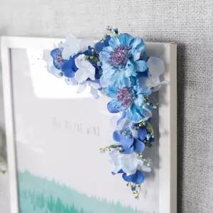 수국 조화 꽃 리스 벽장식 블루 액자 ㄱ자 20cm 인테리어 꾸미기 소품