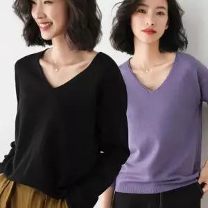 [룽스]여자 데일패션 얇은 긴팔 티셔츠 니트 소재 브이넥