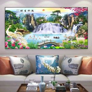 폭포 공작새 자연숲 돈들어오는 대형 그림 보석십자수