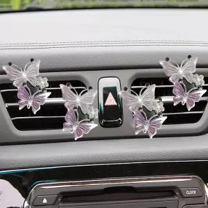 자동차 공기 청정기 통풍구 클립 듀얼 버터플라이 라인스톤 에어컨 콘센트 귀여운 디퓨저 향수 반짝이는