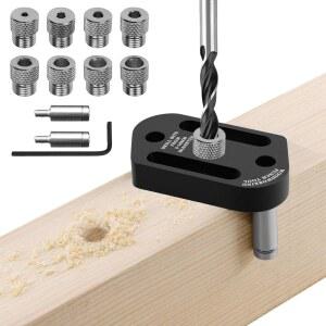 셀프 센터링 다웰 지그 키트, 1/8인치~3/8인치 드릴 비트와 호환되는 8가지 크기의 3-10mm 부싱, 직선 구멍을 위한 전문가용 핸드헬드 가이드 블록, 정밀 목공 및 DIY 프로젝트
