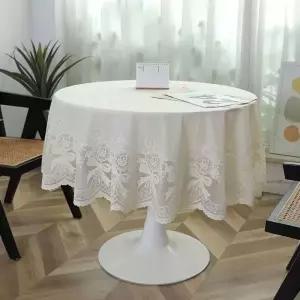 원탁테이블보 레이스 협탁보 PVC방수 화이트로즈 원형