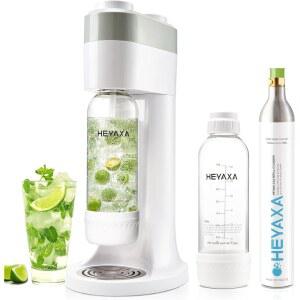 HYAXA 탄산수 제조기, 탄산음료를 빠르게 만드는 탄산음료 제조기, 60L CO2 탄산음료와 호환되는 BPA가 없는 1L 탄산음료 병 2개 포함 (진주색)