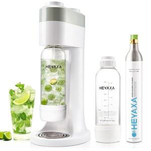 HYAXA 탄산수 제조기, 탄산음료를 빠르게 만드는 탄산음료 제조기, 60L CO2 탄산음료와 호환되는 BPA가 없는 1L 탄산음료 병 2개 포함 (흰색, 1L)