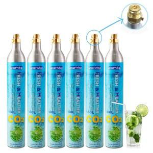 소다스트림용 그레이트위프 60L CO2 실린더, 교환 탄산음료, 호환 가능한 모든 나사산 '스크류 인' 소다 메이커, 나사산 실린더, 퀵 커넥트 모델용이 아님, 6개 세트