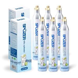 소다스트림용 SPOZER 60L CO2 실린더, CO2 캐니스터 스레드 실린더 호환 가능 모든 스레드 '스크류 인' 소다 메이커, FIZ, 원터치, JET 등 - 6개 세트