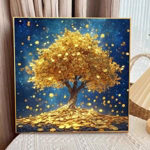 캔버스 재물 도안 한자 돈나무 황금 번영 금나무 금전운 블링블링 보석십자수 액자형 대형