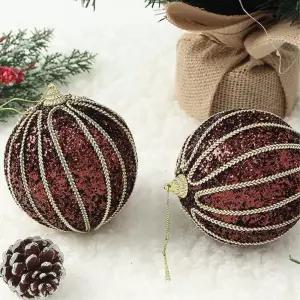 초코브라운 장식볼 2p 10cm 골드줄무늬 크리스마스 트리 악세사리 오너먼트 소품 트리볼 액세서리